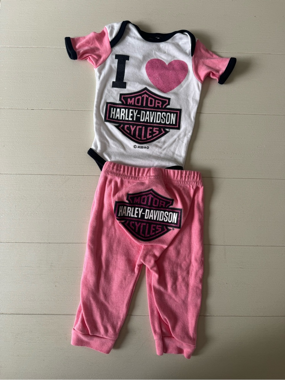 Harley-Davidson Baby Girl Outfit Set 3–6 Months Pink Bodysuit & Pants